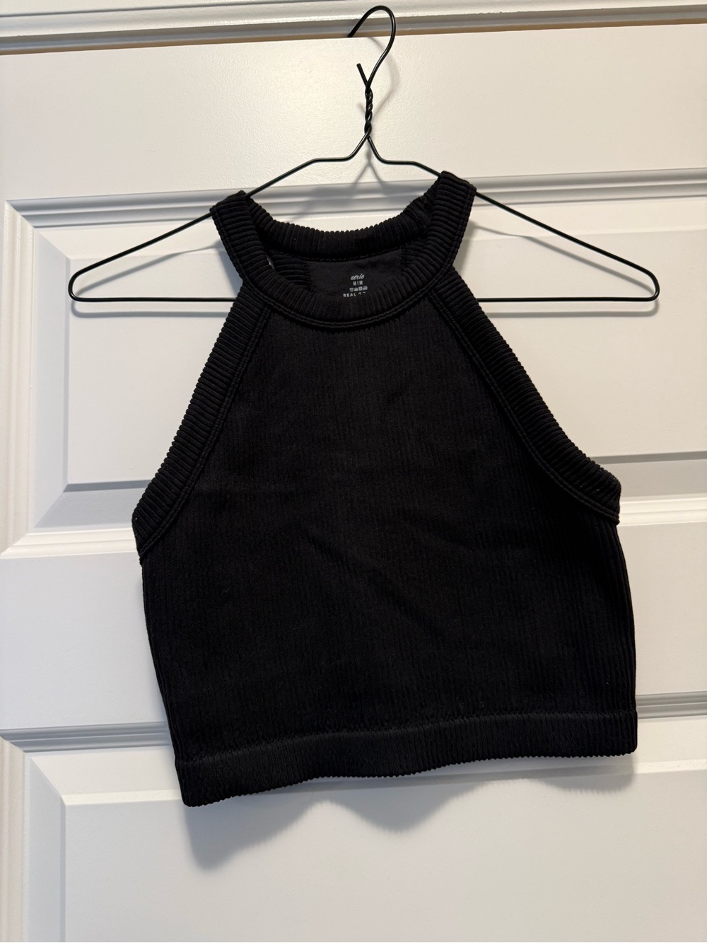 Aerie Real Good Black Ribbed High Neck Crop Top Size M